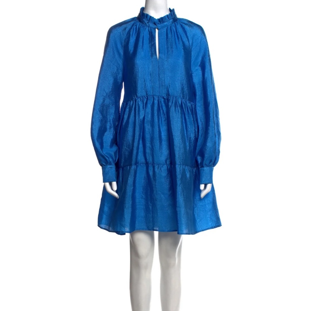 NWOT STINE GOYA mock neck blue babydoll mini  dress, size XS